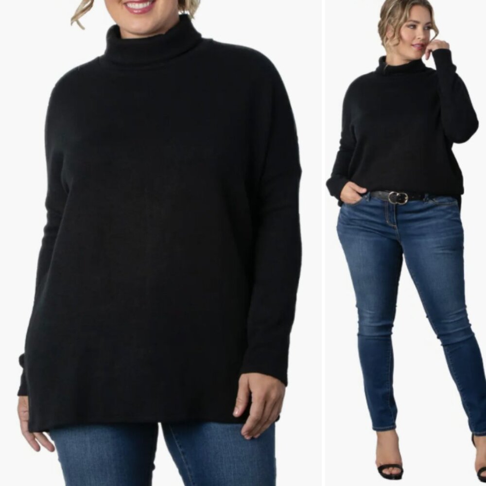 NWT Kiyonna Womens Paris Black Turtleneck Long Sleeve Tunic Sweater M MEDIUM